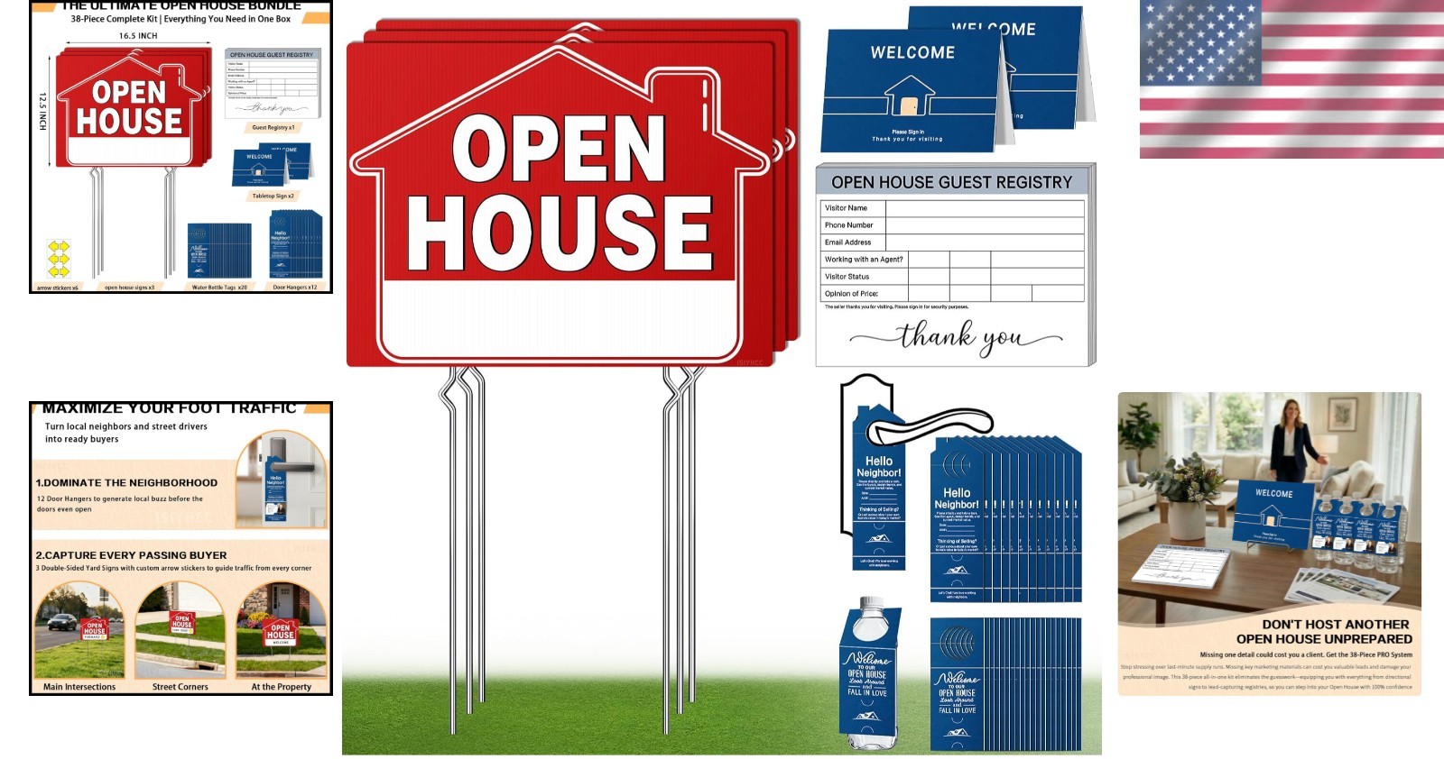 38-Piece Open House Kit: Double-Sided Signs & Guest Register Included