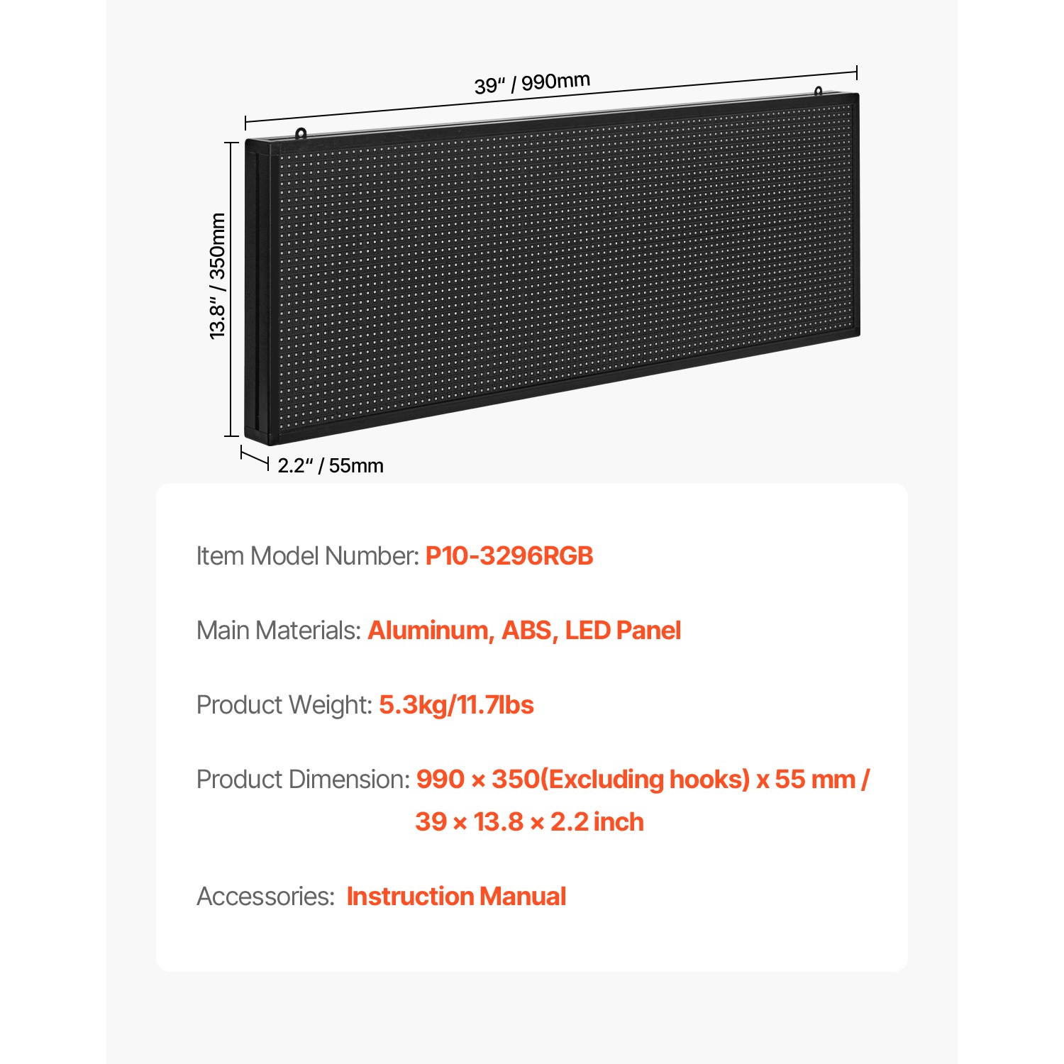 40&Prime;X15&Prime; LED Sign Scrolling Message Display Board Full Color Programmable Board