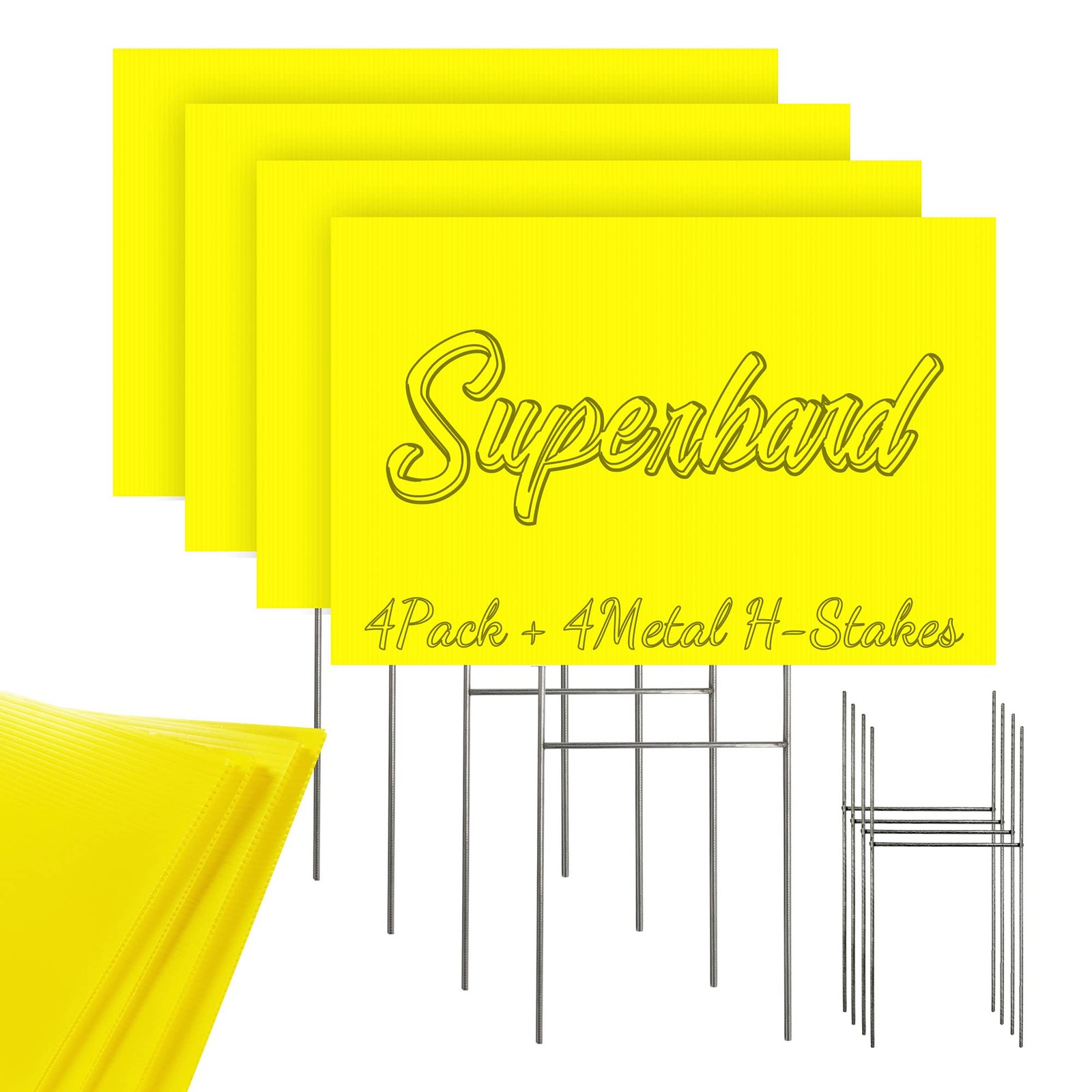 Blank Yard Signs with Stakes, Yellow 4 Pack12&Prime;x18&Prime; Corrugated Plastic Sheet for