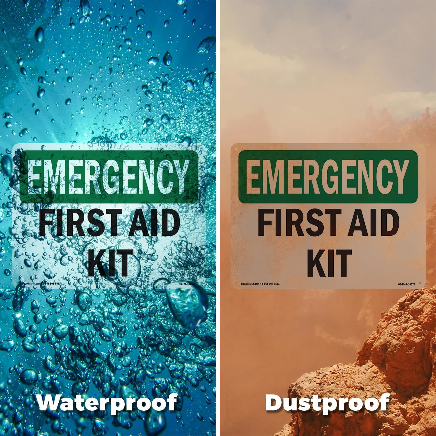 First Aid Kit OSHA Emergency Rigid Plastic Sign 18 Inch X 12 Inch – 10 Pack
