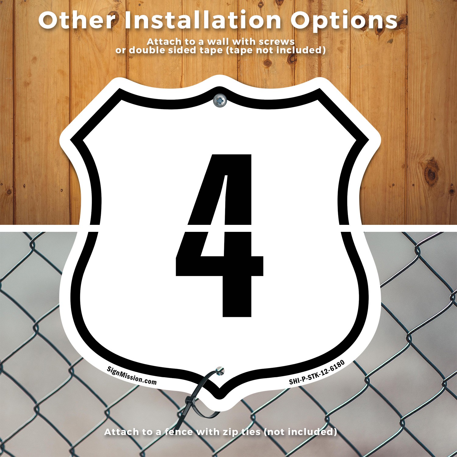 Number 4 Shield Shaped Sign With Stake Weather Resistant