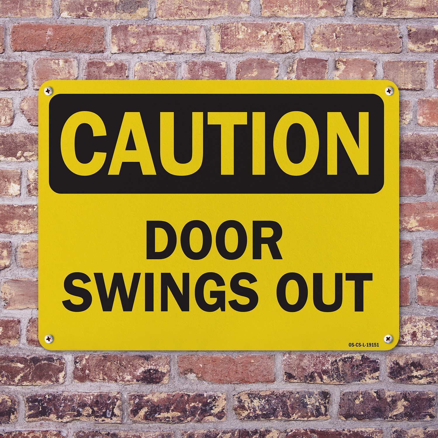 Door Swings Out OSHA Caution Sign Metal, Plastic, Or Decal – 5 or 10 Pack