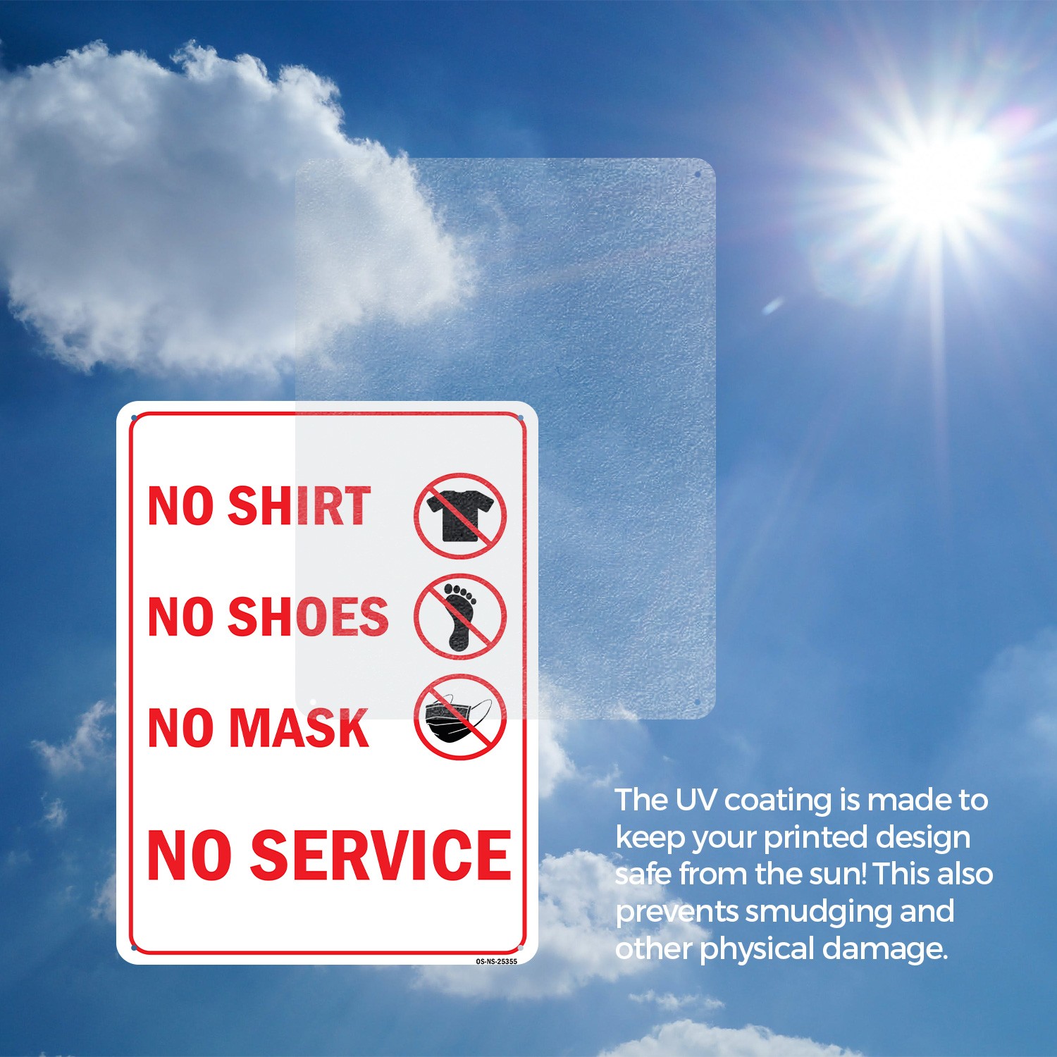 No Shirt No Shoes No Mask No Service All Red Public Safety Sign – 5 or 10 Pack