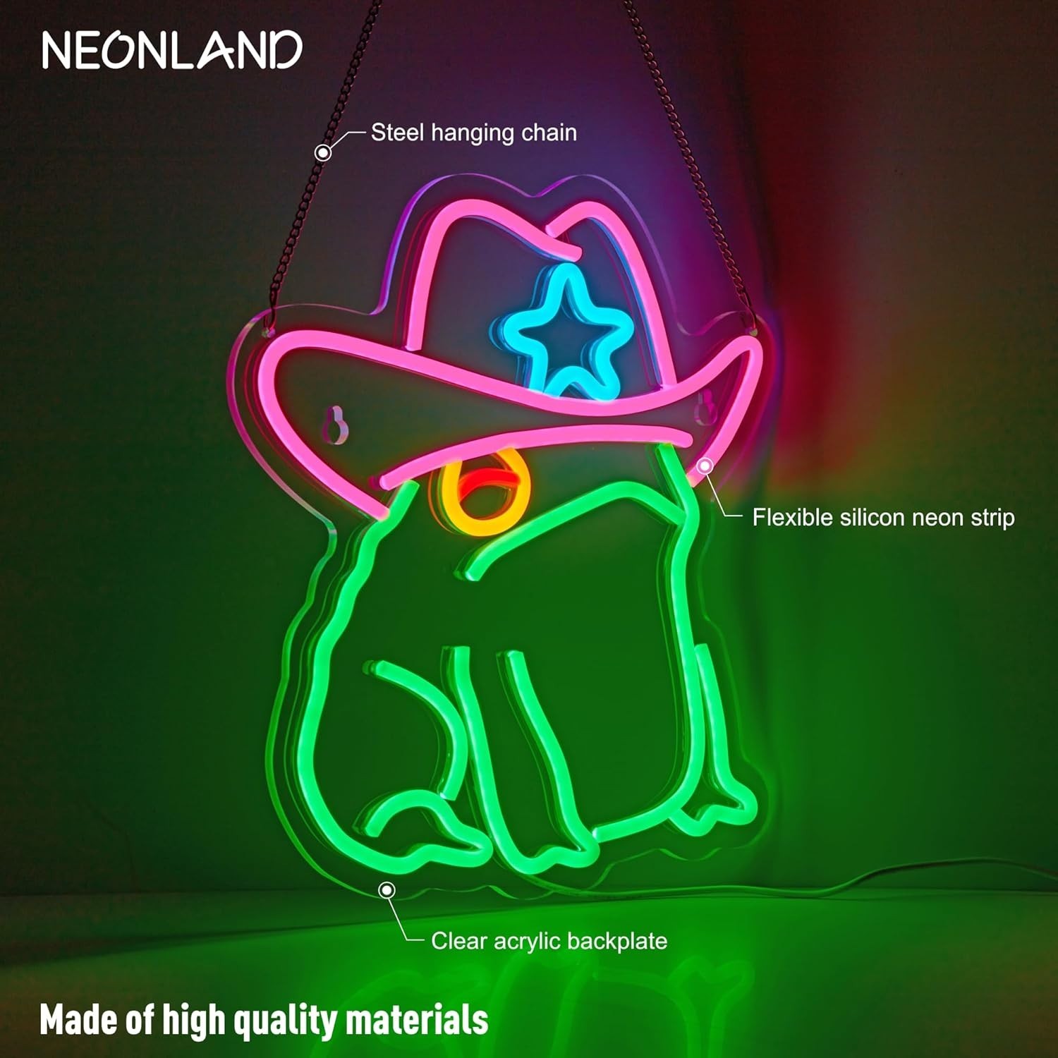 Cowboy Toad Neon Sign Frog Neon Light Cowboy LED USB Powered Dimmable Art Signs