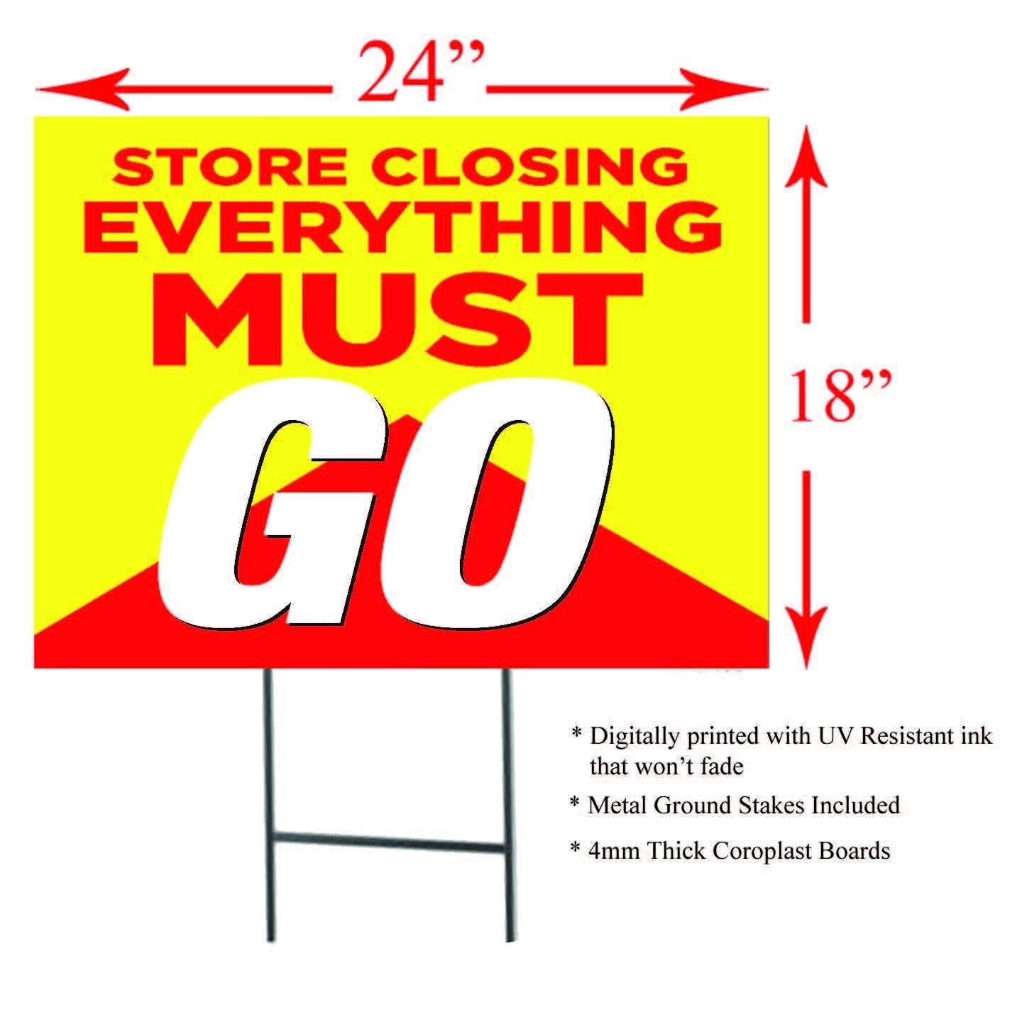 Store Closing | 5 Pack | Sidewalk Yard Sign with Metal Stakes | 24&Prime;w x 18&Prime;h