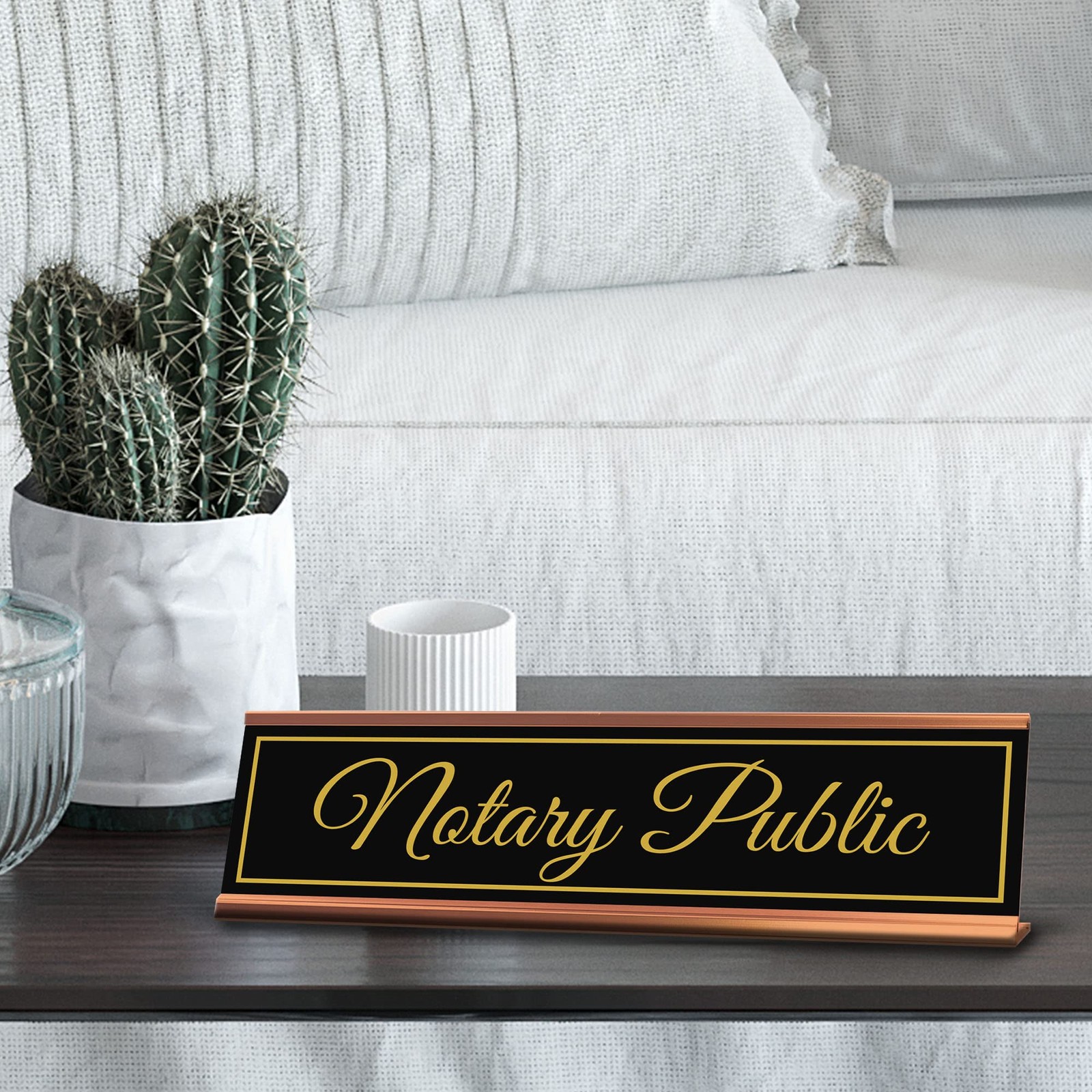 Signs ByLITA Notary Public Gold Frame Desk Sign (2×8&Prime;)
