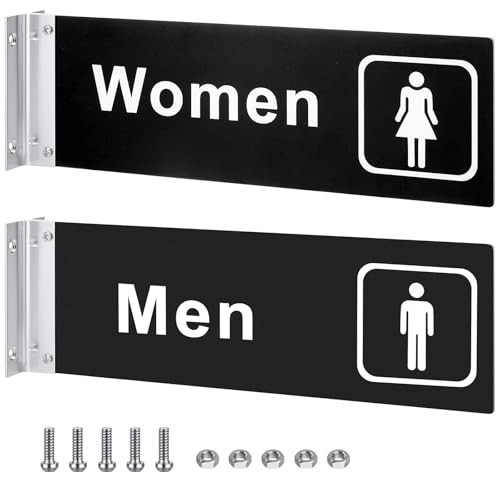 2 Pcs Men&rsquo;s Women&rsquo;s Restroom Signs – Acrylic Double-Sided Bathroom Door 4×12