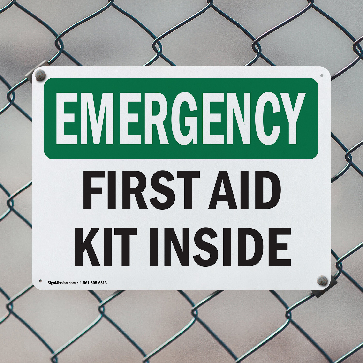 (2 Pack) First Aid Kit Inside OSHA Emergency Sign Decal Metal Plastic