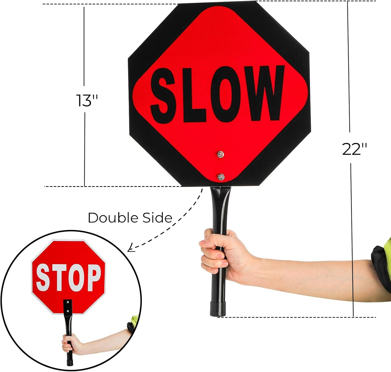 2 Pieces Stop Slow Signs, 13 » Hand Held Stop Slow Signs with Metal Handle, Doub