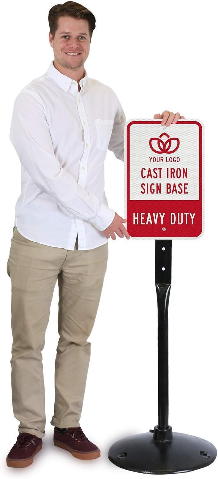Heavy Duty Cast Iron Sign Post Kit with Base – 4&prime; Portable Sign Holder