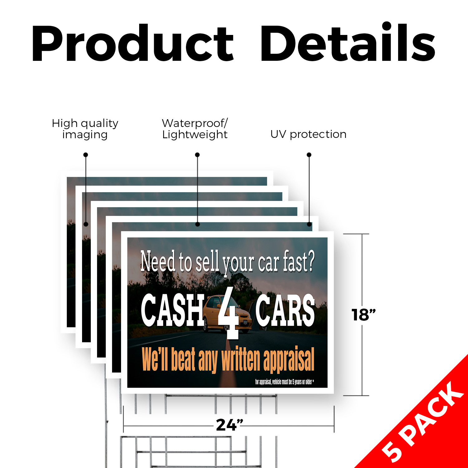 Cash 4 Cars Yard Sign Vehicle Purchases, Quick Offers, Trusted Services