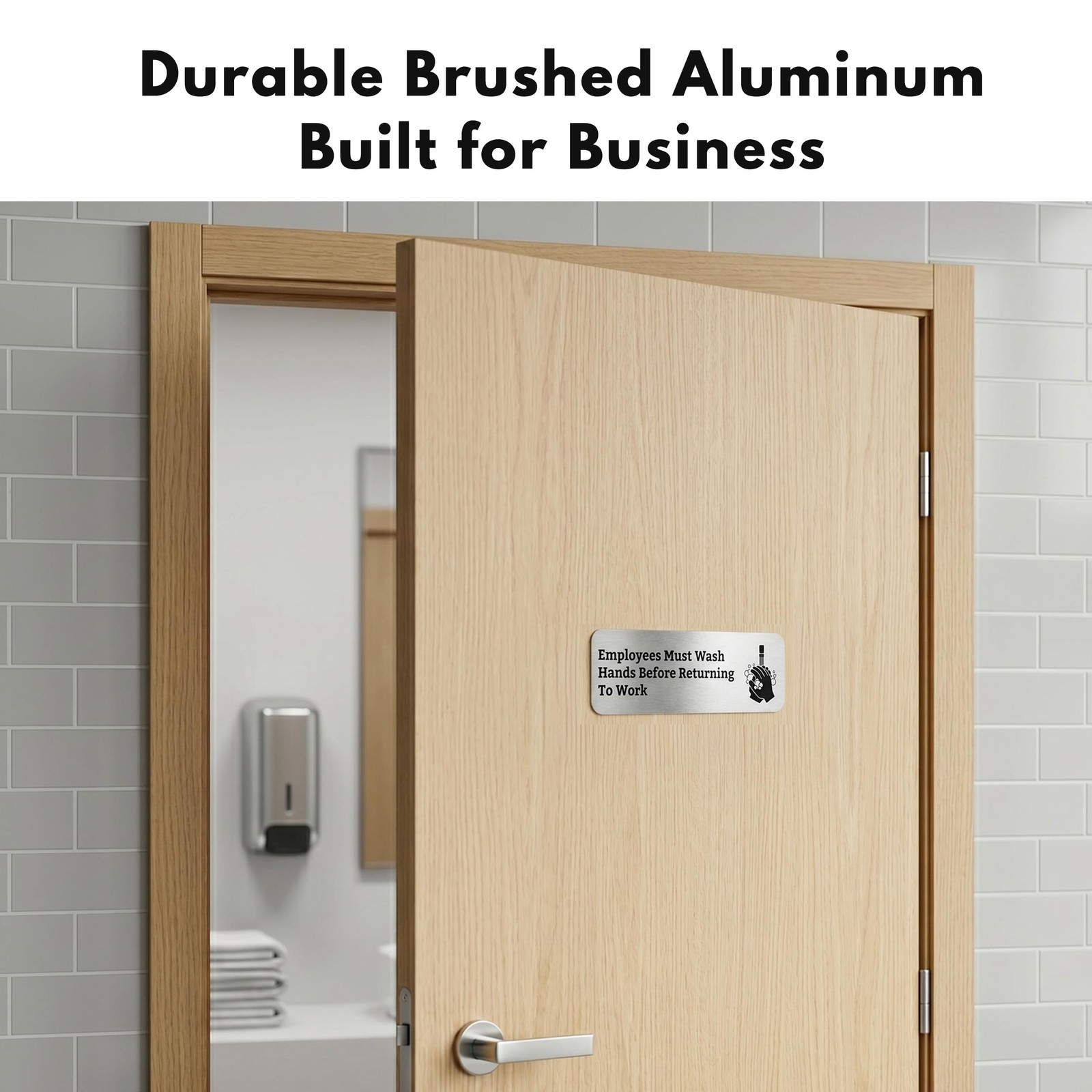 Employees Must Wash Hands Sign Brushed Aluminum Employee Notice 9×3 Inch