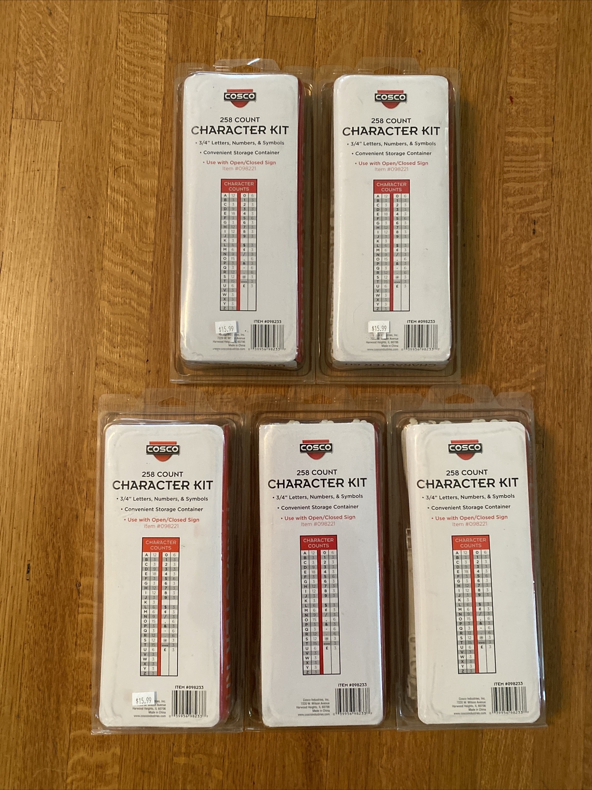 Cosco 258 Count Character Kits x 5 Partial Open/Closed Sign Letter Board 098233