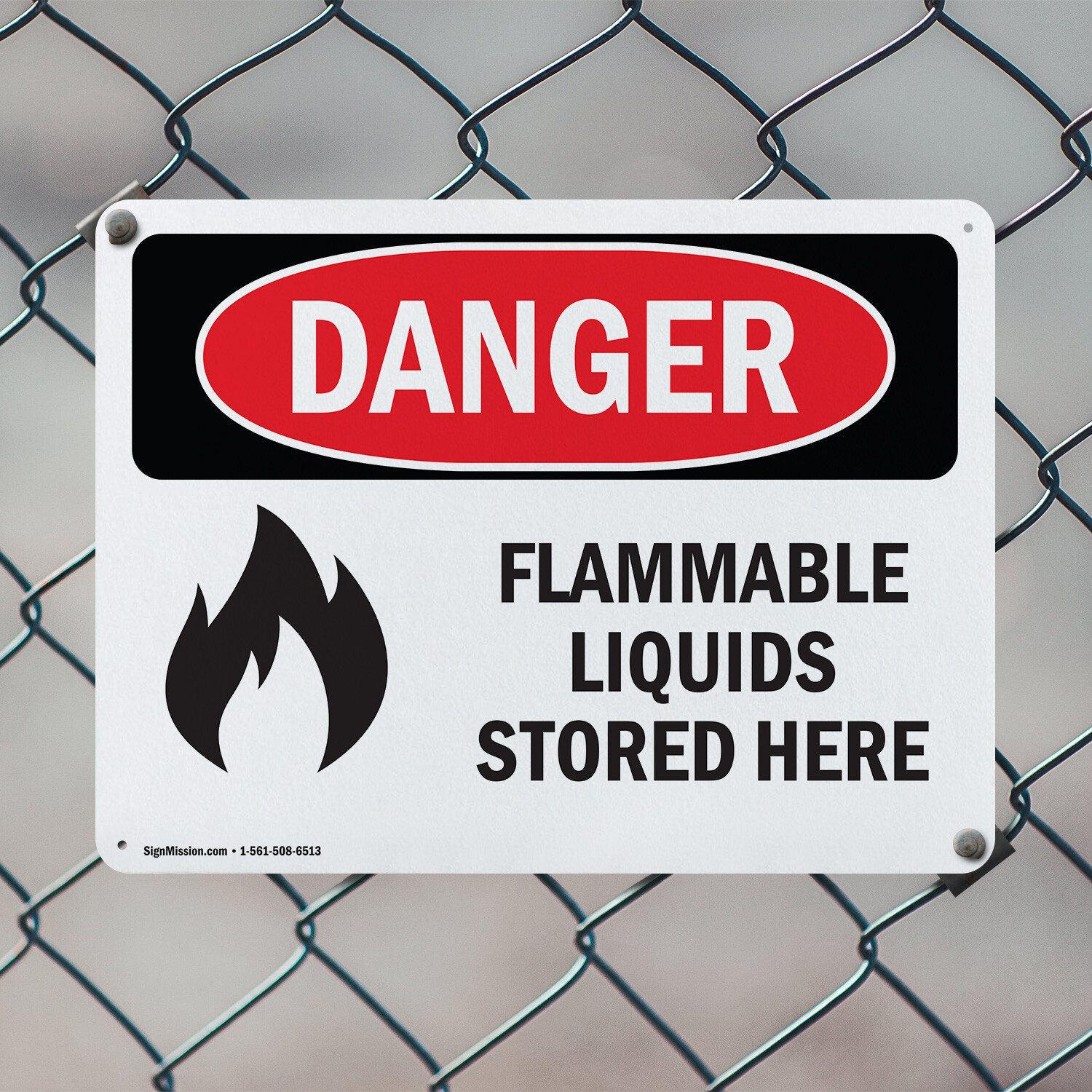 (2 Pack) Flammable Liquids Stored Here OSHA Danger Sign Decal Metal Plastic