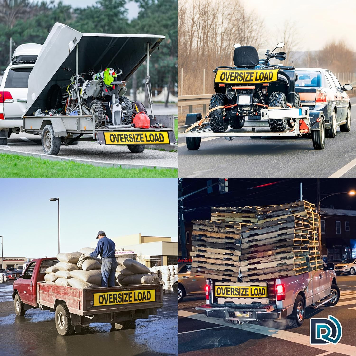 Oversize Load Truck Signs, 12×60 Inch Yellow Banners, 2 Pack with Hooks