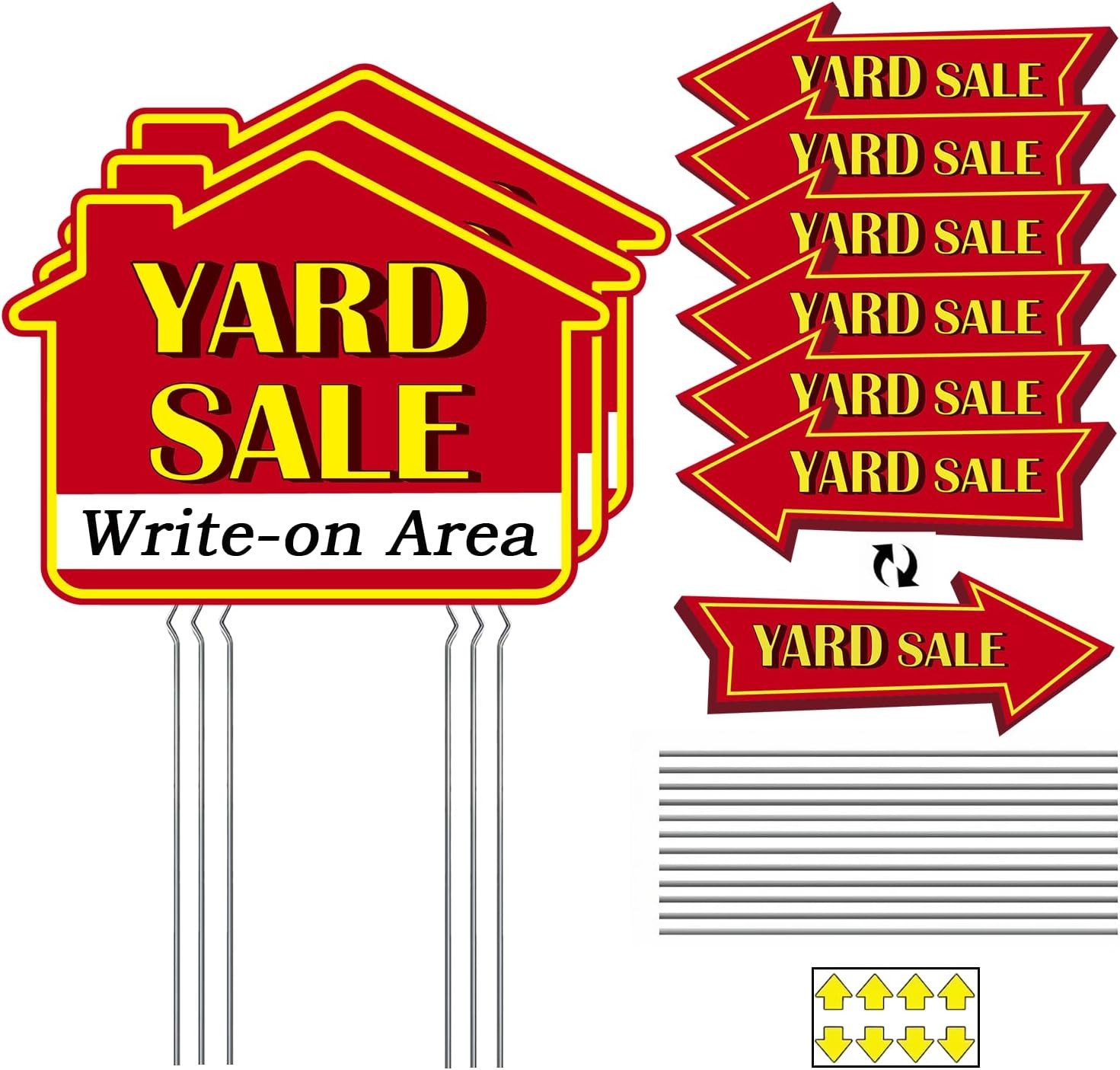Yard Sale Signs with Stakes, 9-Piece Double-Sided Garage Sale Sign Kit with Dire