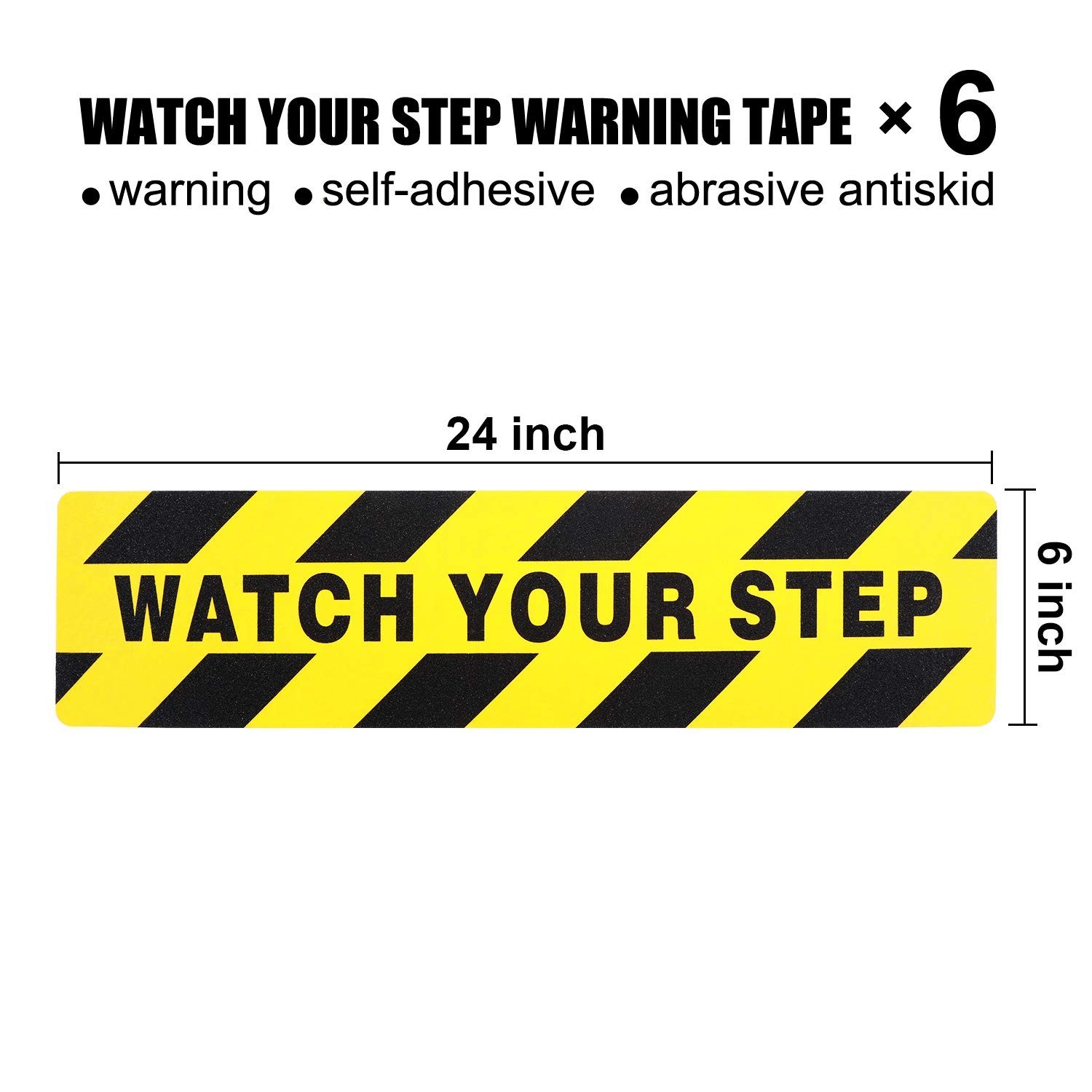 Pack 6×24 Inch Watch Your Step Floor Warning Stickers Anti Slip Adhesive Tape