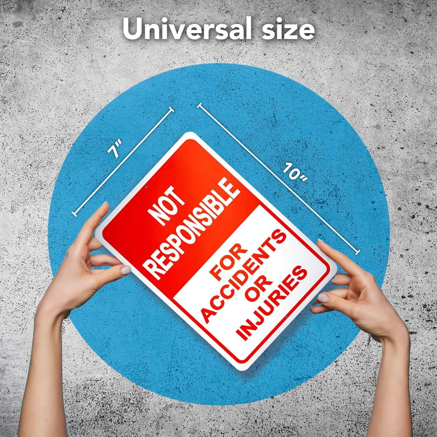 2-pack Property Warning Sign: Not Responsible for Accidents or Injuries, 10&Prime; X 7