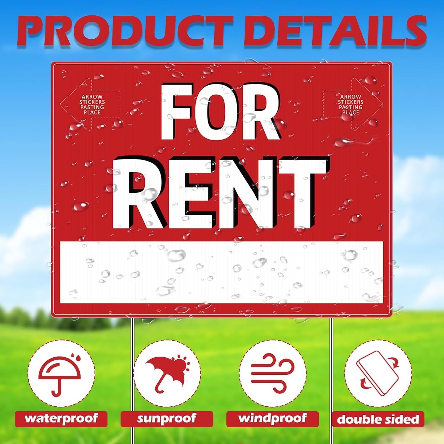 5 Pack 12 x 16 Inch for Rent Sign with Stand Double Sided Yard Sign Stands Co…