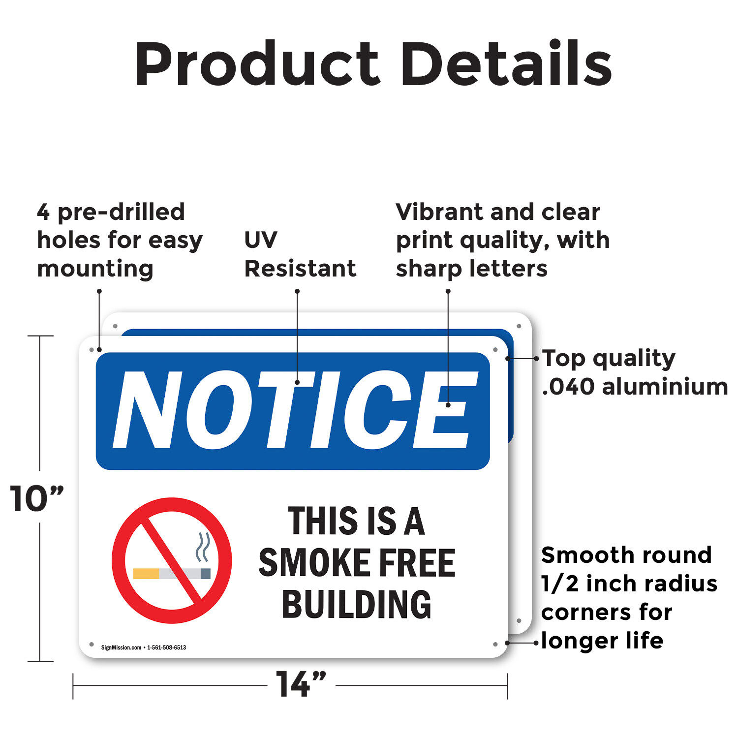 (2 Pack) This Is A Smoke Free Building OSHA Notice Sign Decal Metal Plastic