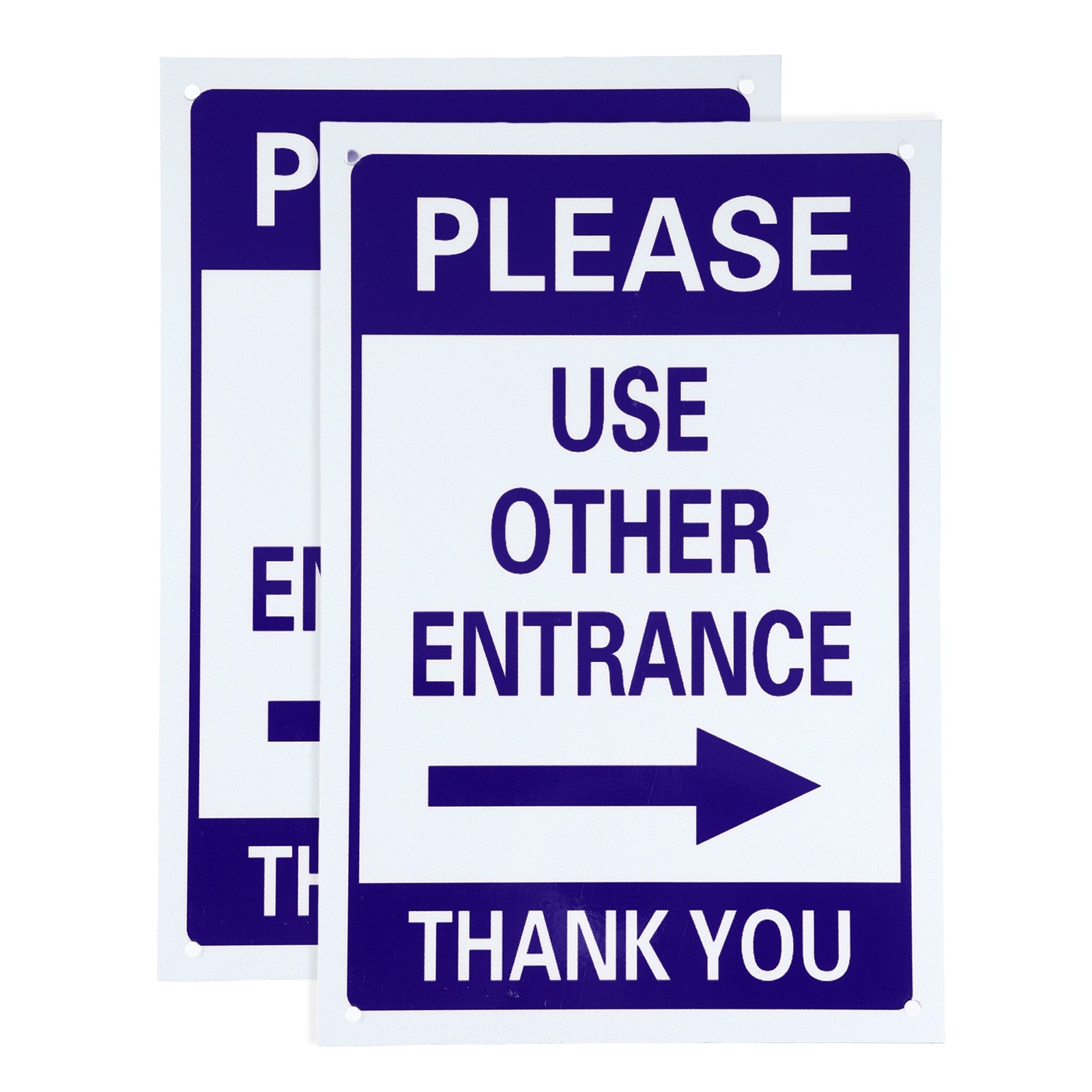 2 Pcs Please Use Other Entrance Thank You Sign, Right Arrow, Blue on White