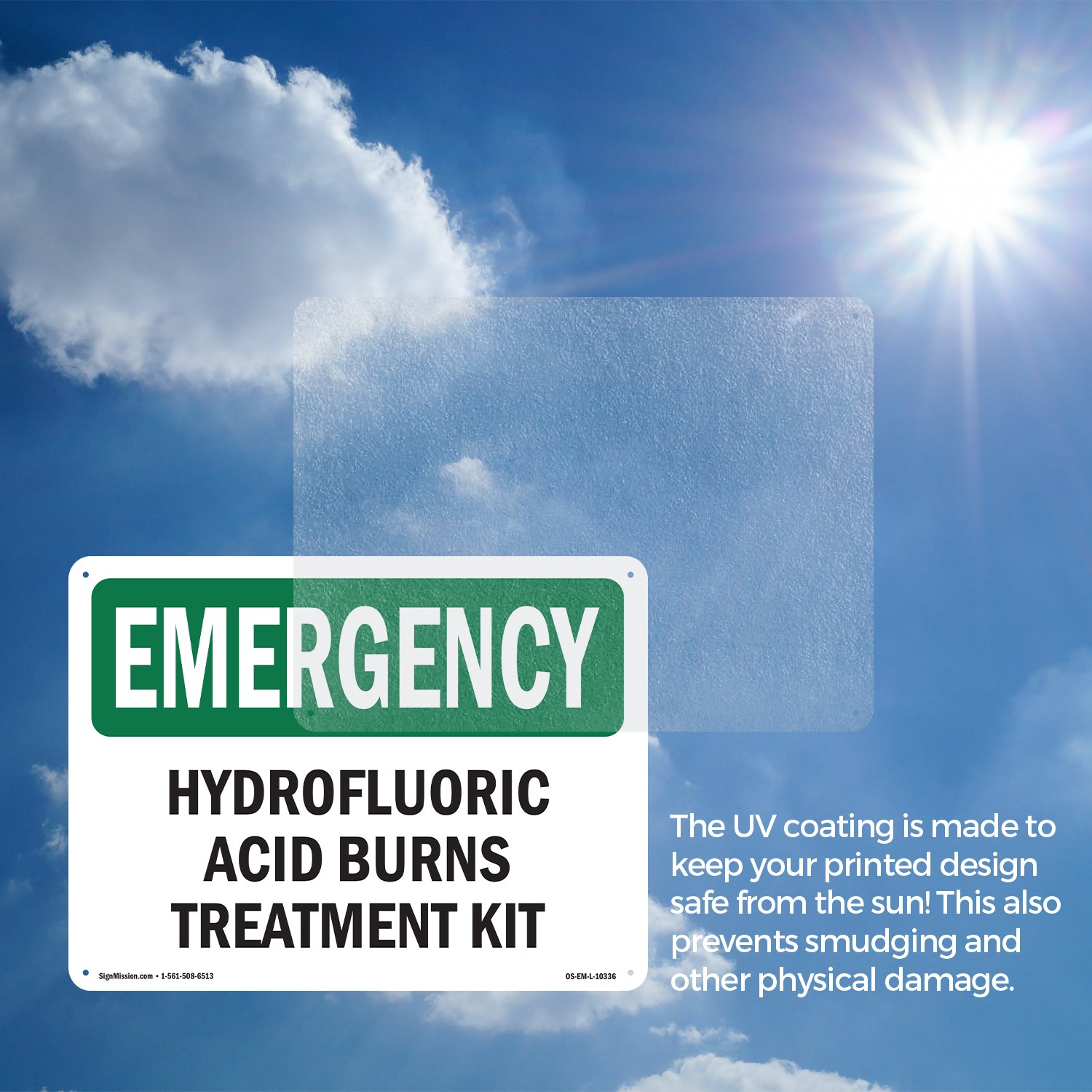 Hydrofluoric Acid Burns Treatment Kit OSHA Emergency Sign, Decal 5 or 10 Pack