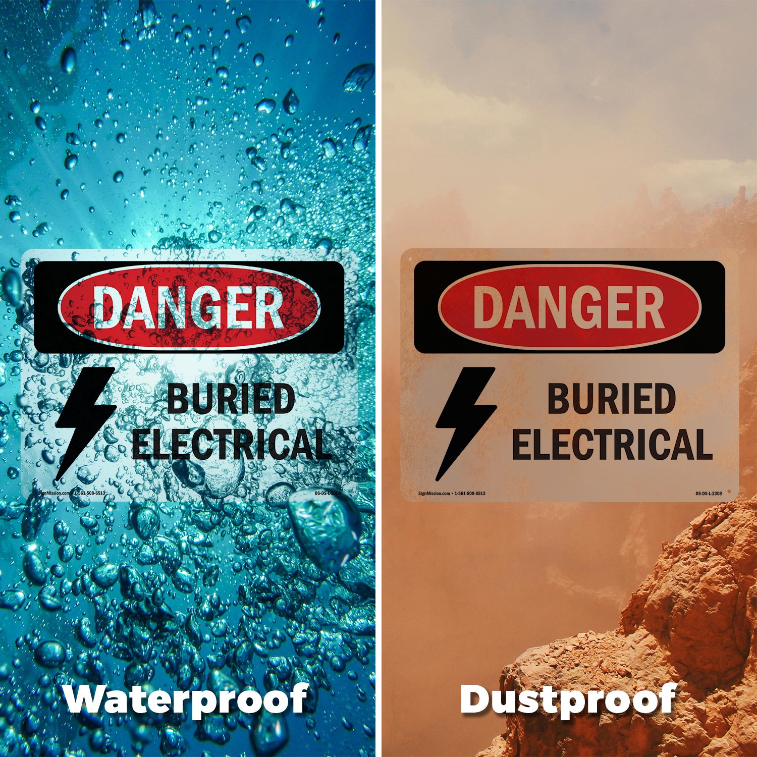 Buried Electrical OSHA Danger Sign Metal, Plastic, Or Decal – 5 or 10 Pack
