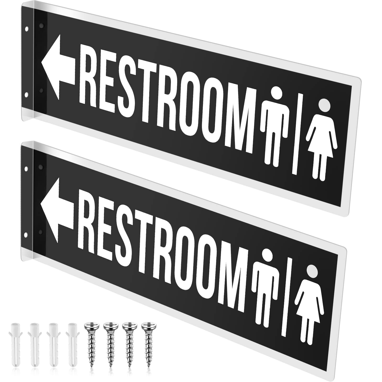 2 Pcs Double-Sided Black Aluminum Restroom Signs 12×4&Prime; with Screws