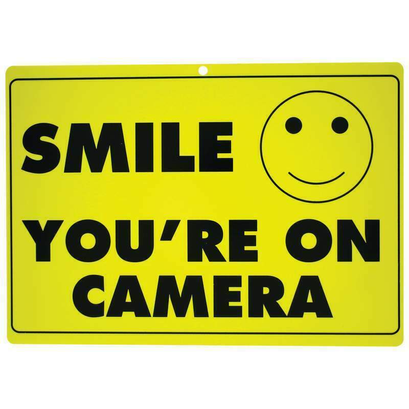 2PC SMILE YOU&rsquo;RE ON CAMERA YELLOW SIGN CCTV VIDEO SECURITY SURVEILLANCE DURABLE