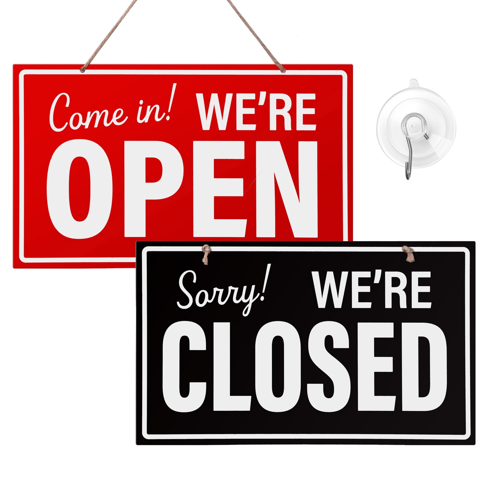 Open Closed Sign for Business, 10&Prime; x 6&Prime; Double Sided Plastic Sign with Twine,…