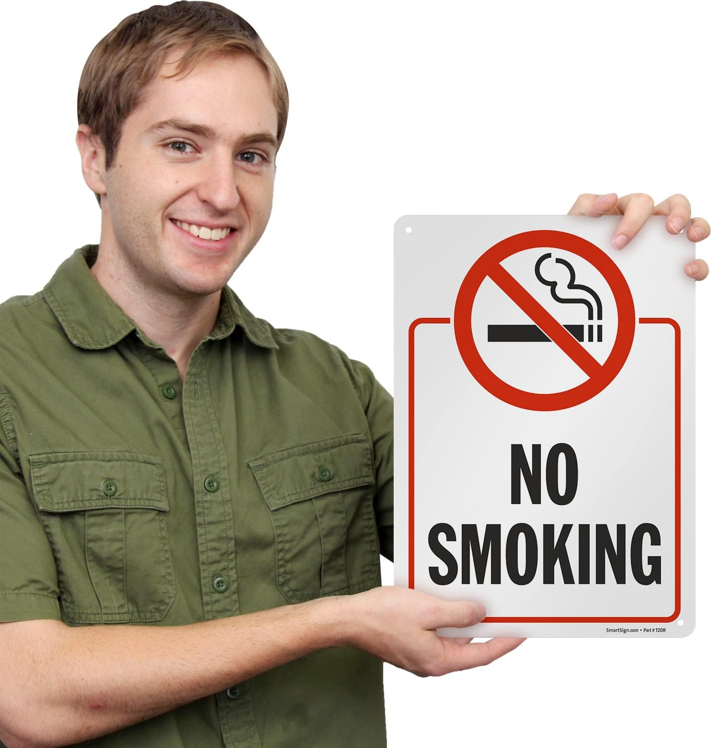 14 x 10 inch “No Smoking” Metal Sign with Symbol, Screen Printed, 40 mil Laminat