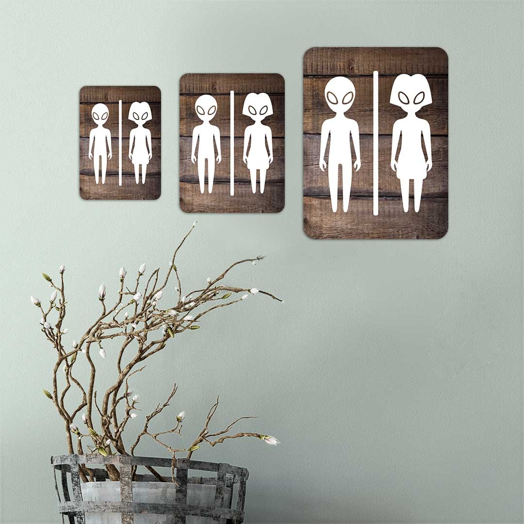 Portrait Round Plus – Fun Aliens Restroom Wall or Door Sign | Fun Restroom Sign