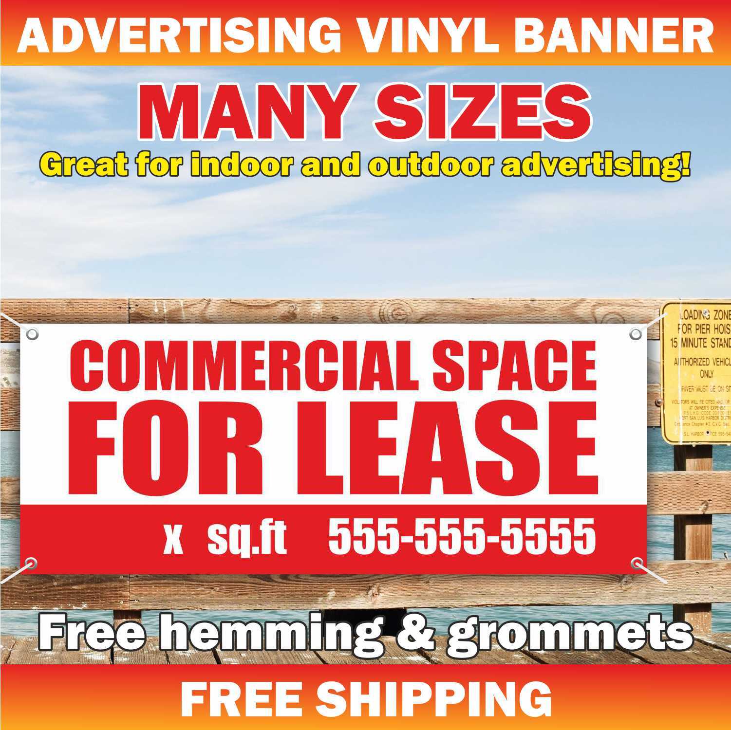 COMMERCIAL SPACE FOR LEASE Advertising Banner Vinyl Mesh Sign Rent Custom Phone