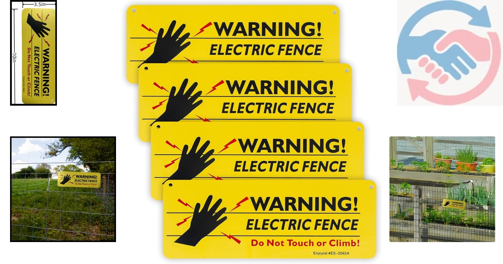 4-Pack Warning Electric Fence Safe Sign, 10&Prime;x 3.5&Prime; Plastic Sign