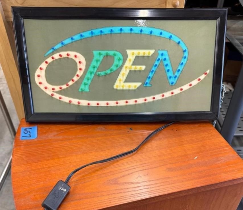 Multi colored rotating lights open sign for business-video included in listing
