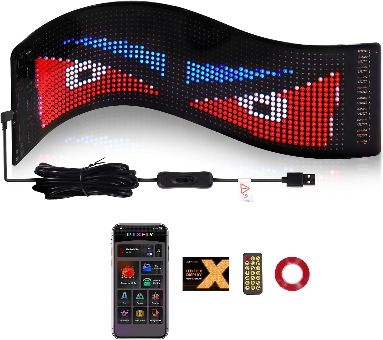 Flexible LED Display for Cars – 14&Prime;x4&Prime; Waterproof RGB Sign with Remote Control
