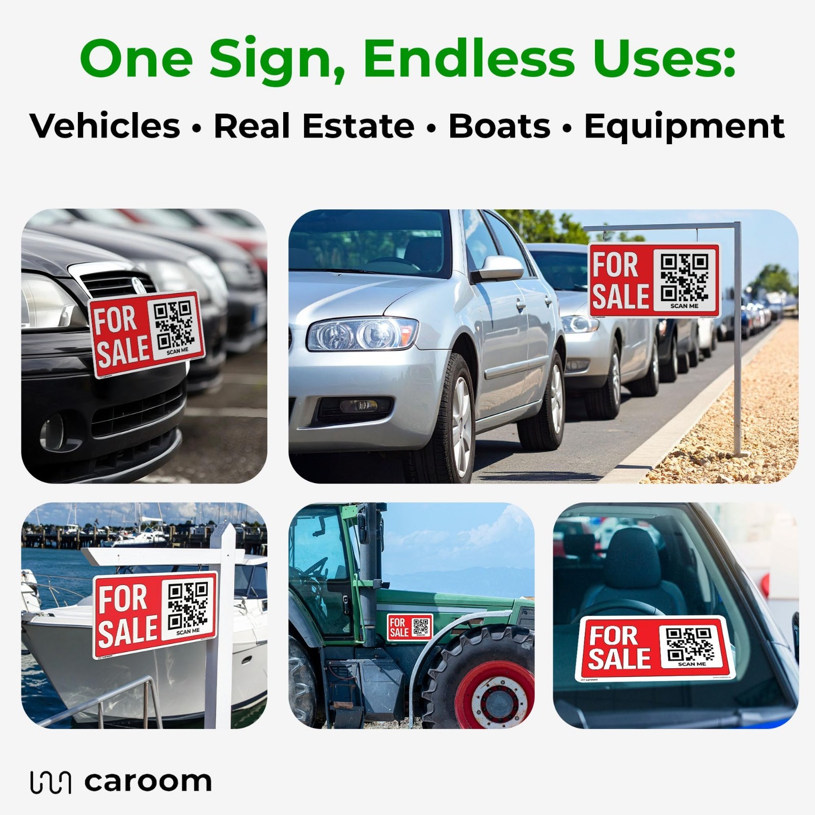 3-Pack For Sale Car Signs – 14×8 Inch Weatherproof QR Code Signs for Vehicles, T