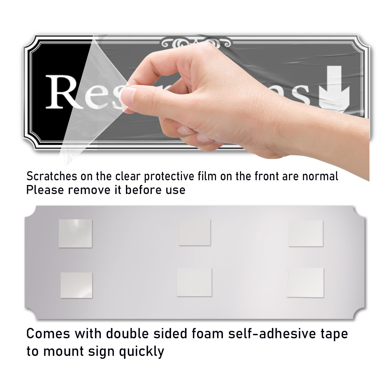 9×3 Inch Down Arrow Restroom Sign SelfAdhesive Door Wall Signage Black