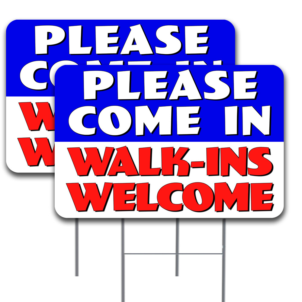 Walk-Ins Welcome 2 Pack Double-Sided Yard Signs 16&Prime; x 24&Prime; with Metal Stakes (Mad