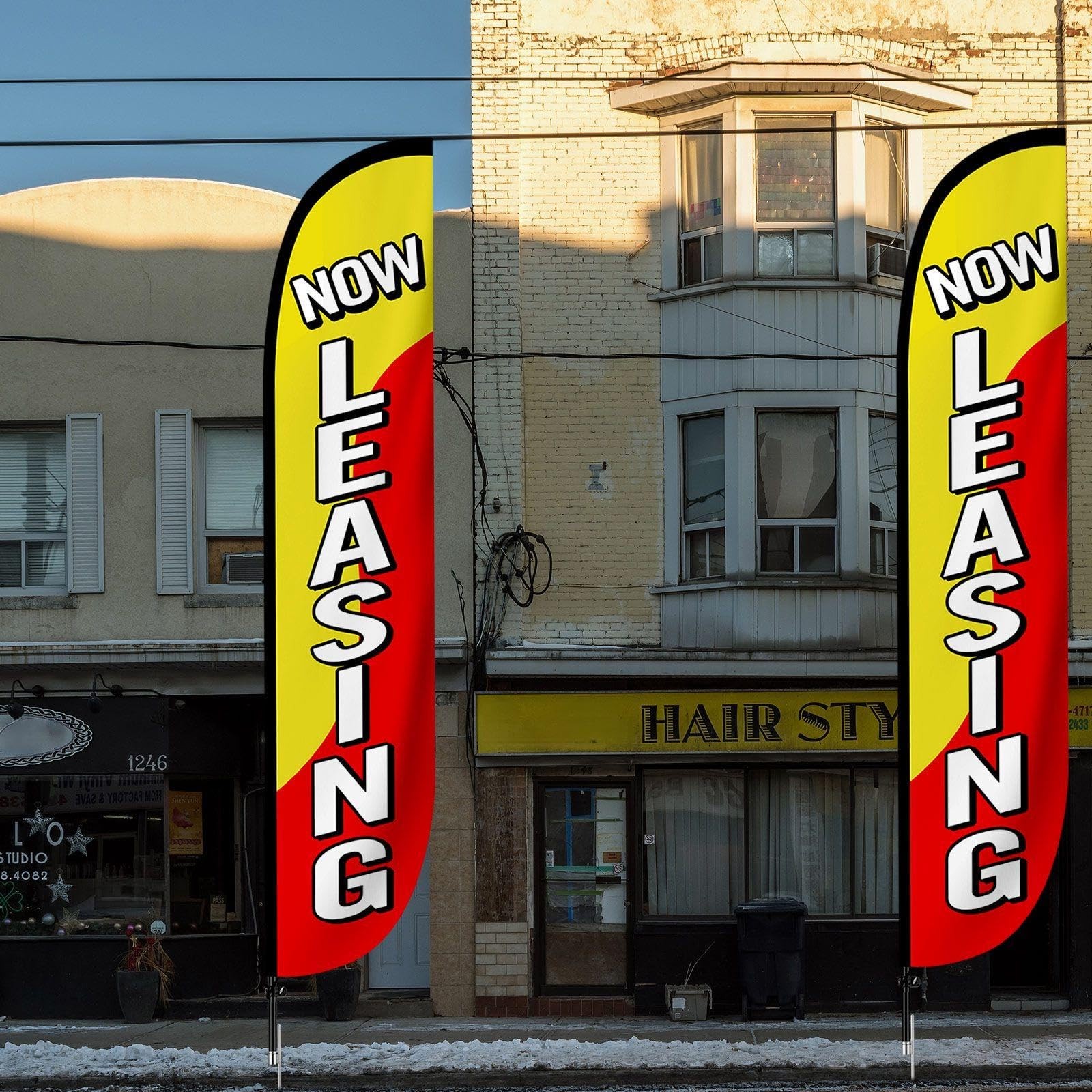 2 Pcs Now Leasing Feather Flag Pole Kit 15 ft Red and Yellow Now Leasing Adve…
