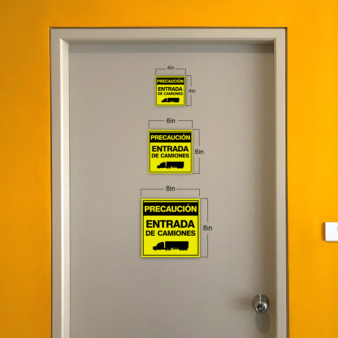 Square Plus Precaución Entrada De Camiones Wall or Door Sign | Spanish | Health