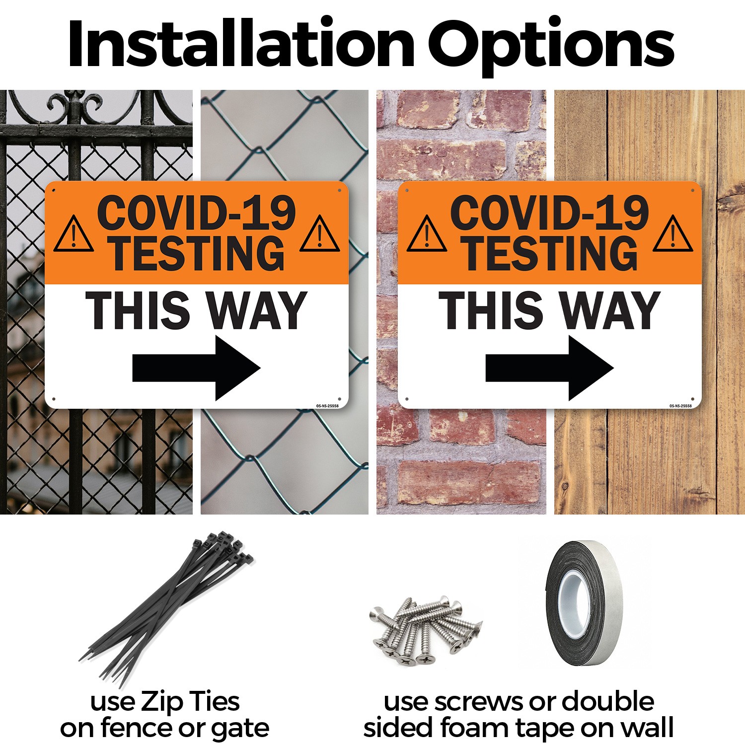 COVID-19 Testing This Way Right Arrow Public Safety Sign Or Decal – 5 or 10 Pack