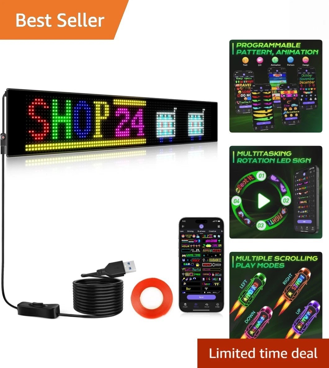 Huge Bright Programmable LED Sign，23 »x5 » Flexible Digital Scrolling LED Dis…