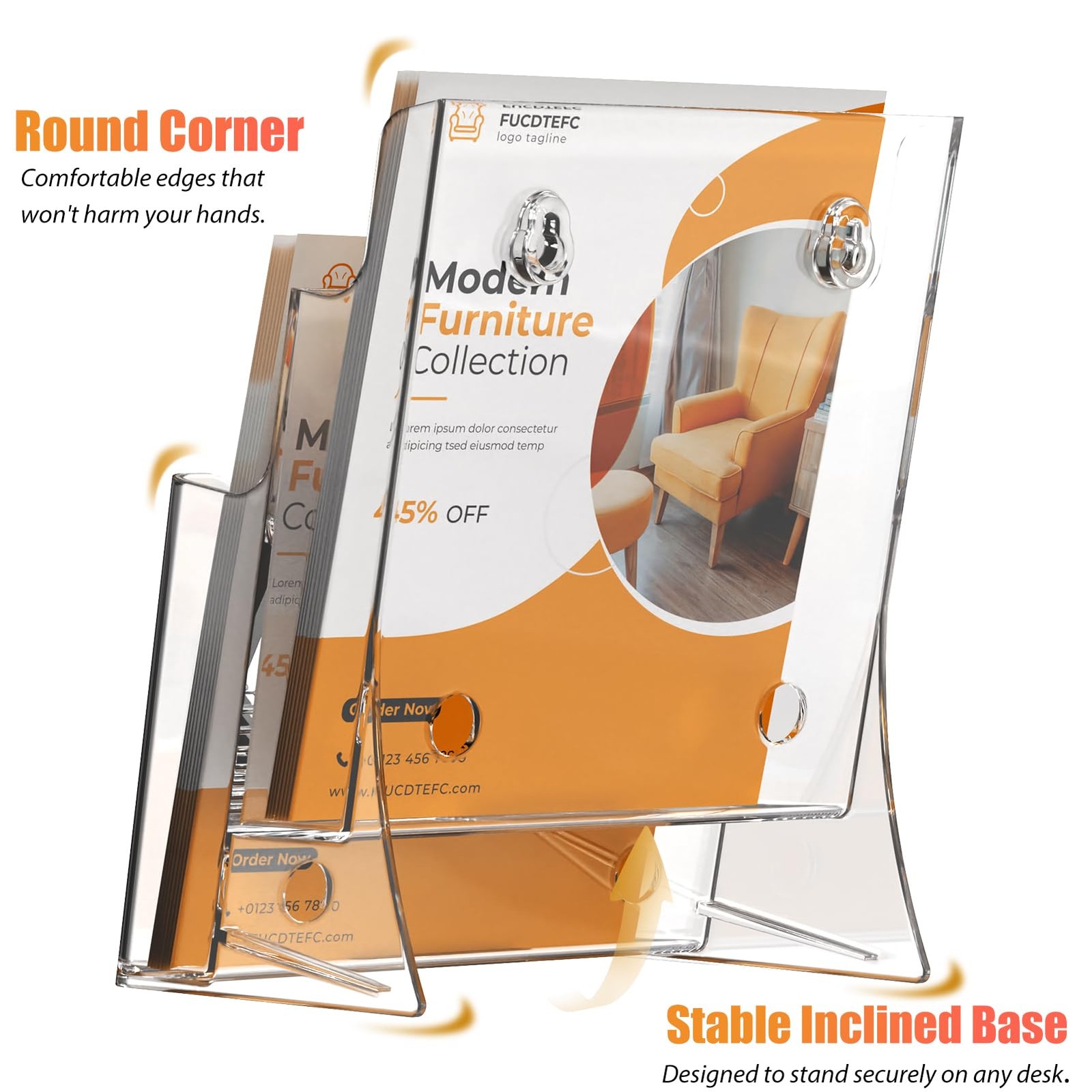 FUCDTEFC 2 Pack Acrylic Brochure Holder 2 2-Tier Holder, Clear