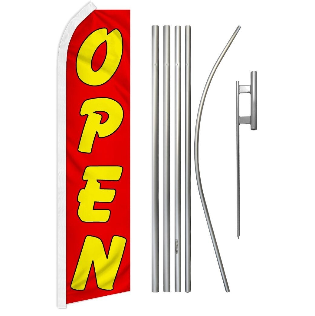 Open (Red & Yellow) Swooper Advertising Flag & Pole Kit