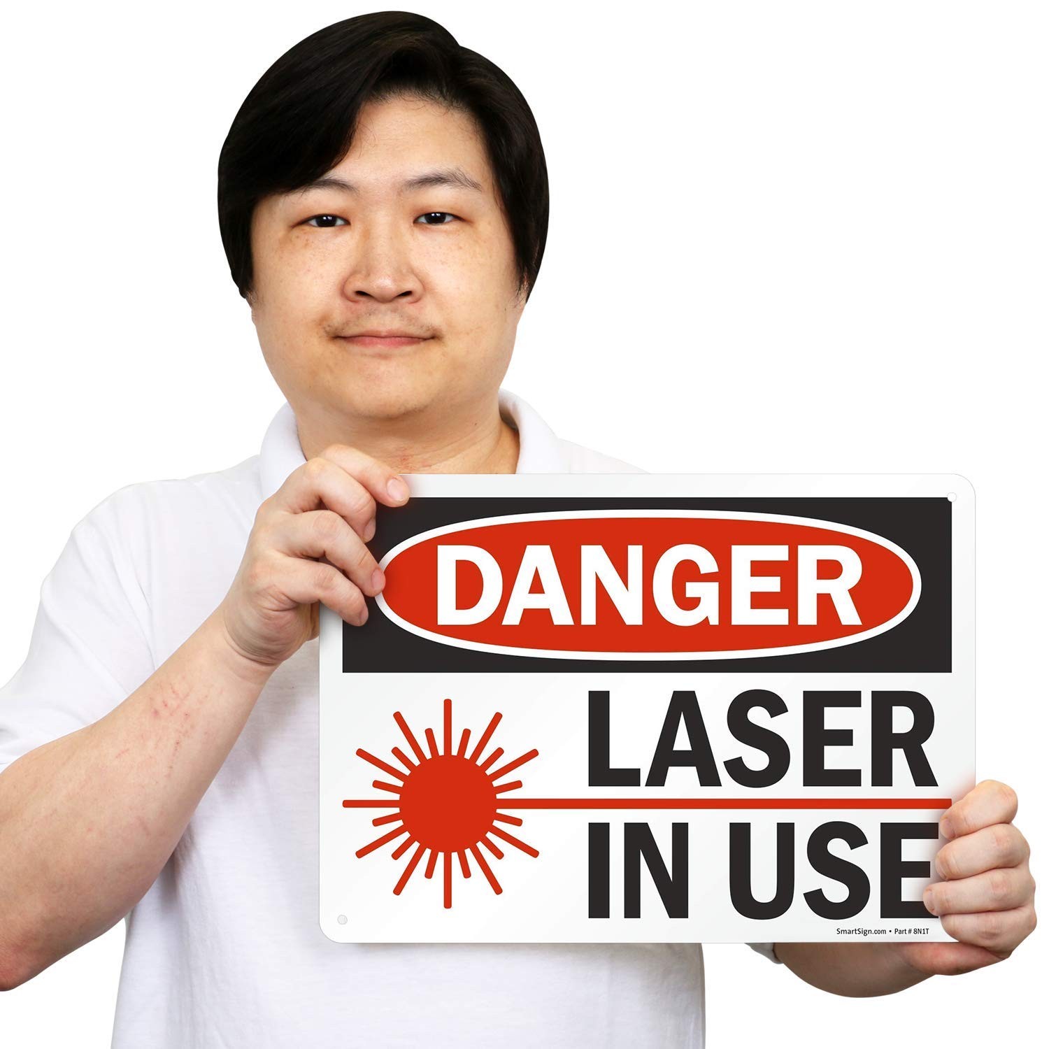 10×14 Danger – Laser In Use Sign, Plastic, OSHA Safety, Red Black White