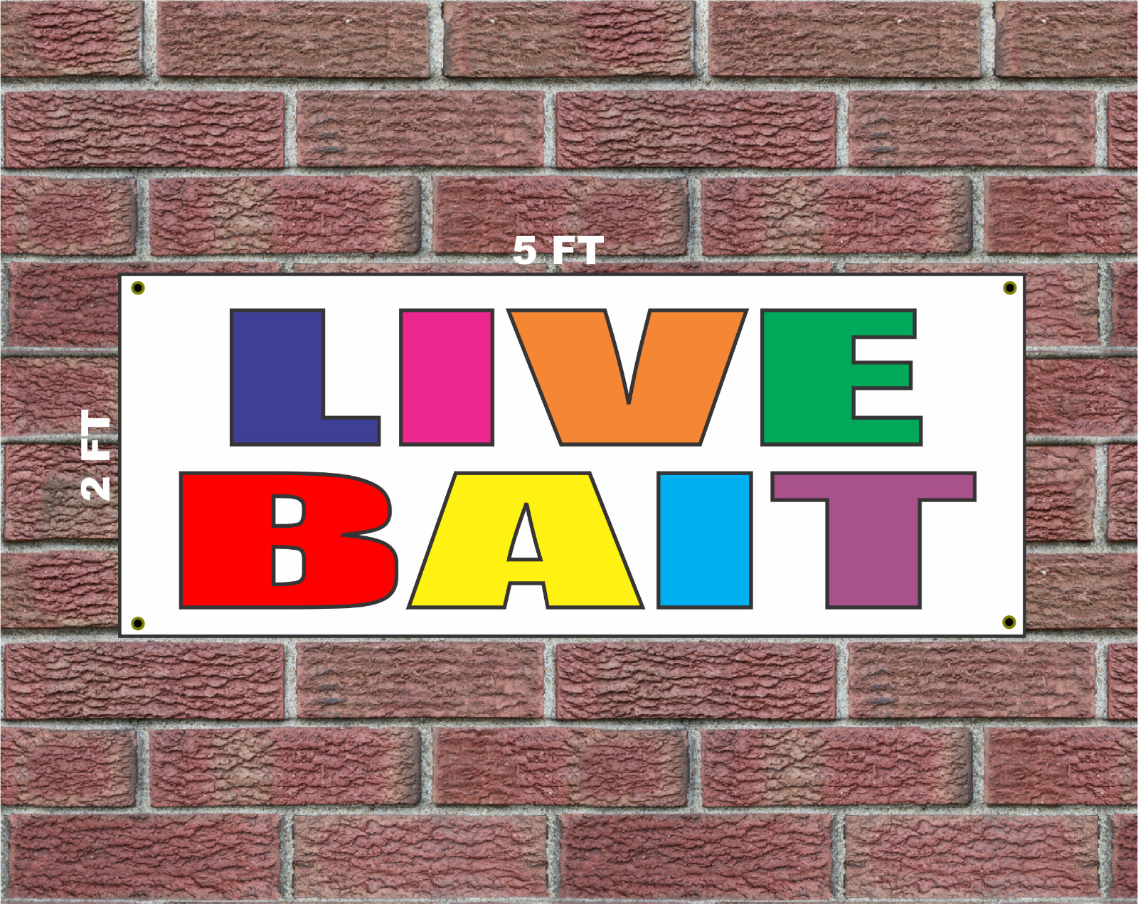 LIVE BAIT Multi-colored Banner Sign 2×5 for Cart Truck or Convenience Store Shop