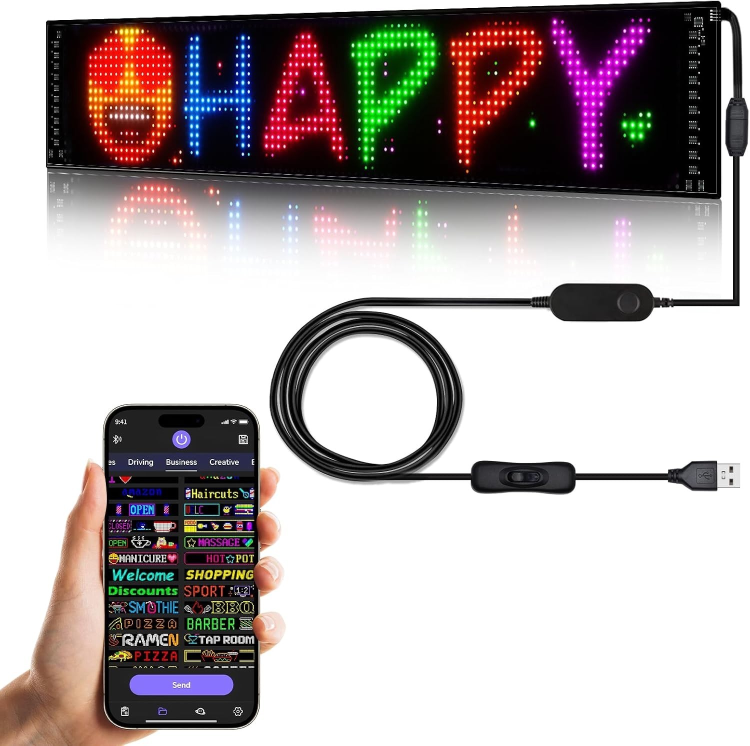 Customizable Car LED Display, Bluetooth Control, Waterproof