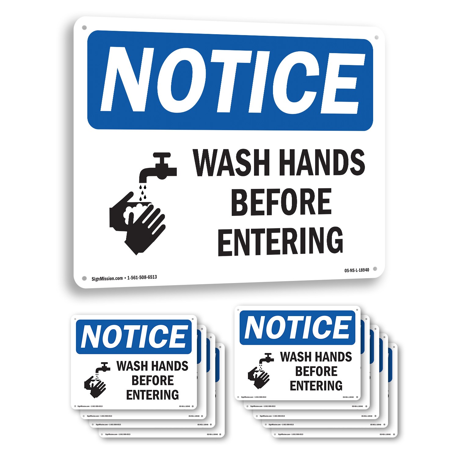 Wash Hands Before Entering OSHA Notice Sign Metal, Plastic, Decal 5 or 10 Pack