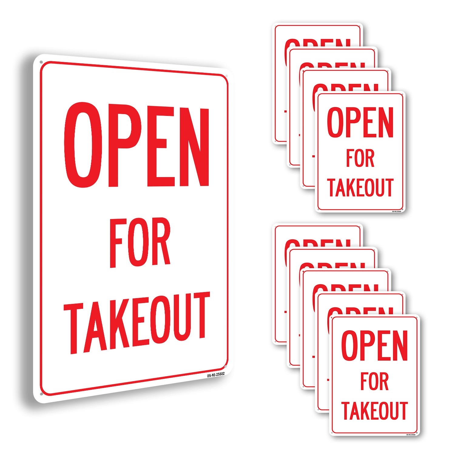 Open For Takeout Public Safety Sign Metal, Plastic, Or Decal – 5 or 10 Pack